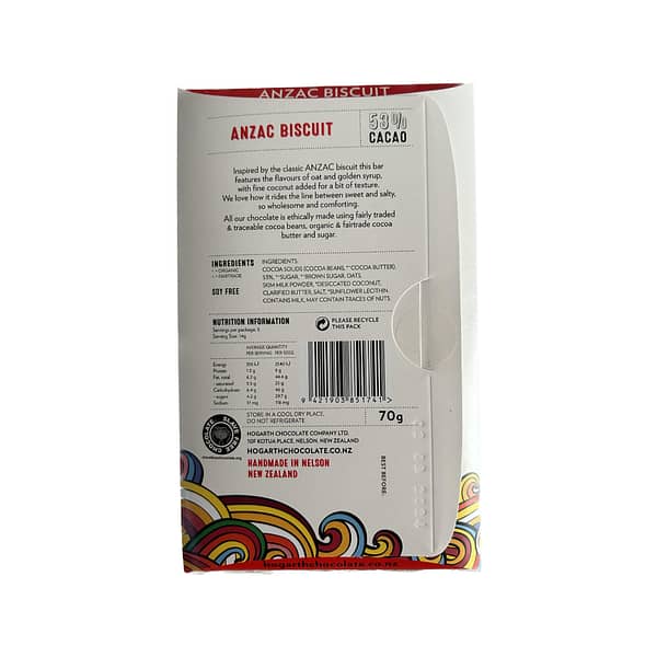 [CLEARANCE] Hogarth ANZAC Biscuit Oat & Coconut Dark Milk Chocolate, 70g - Image 2